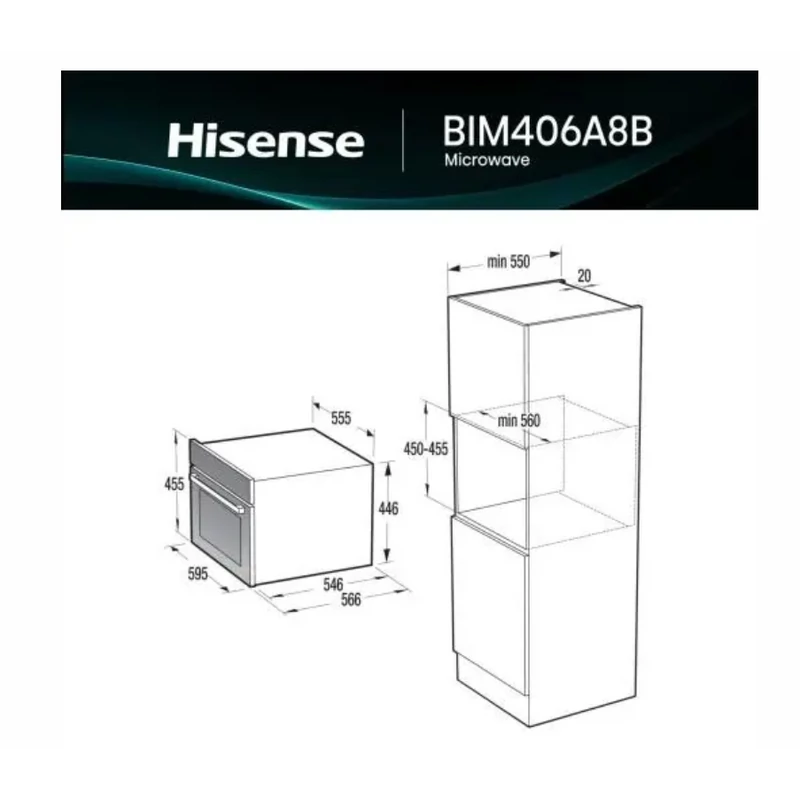 Hisense BIM406A8B beépíthető kompakt sütő + mikrohullám 45cm fekete