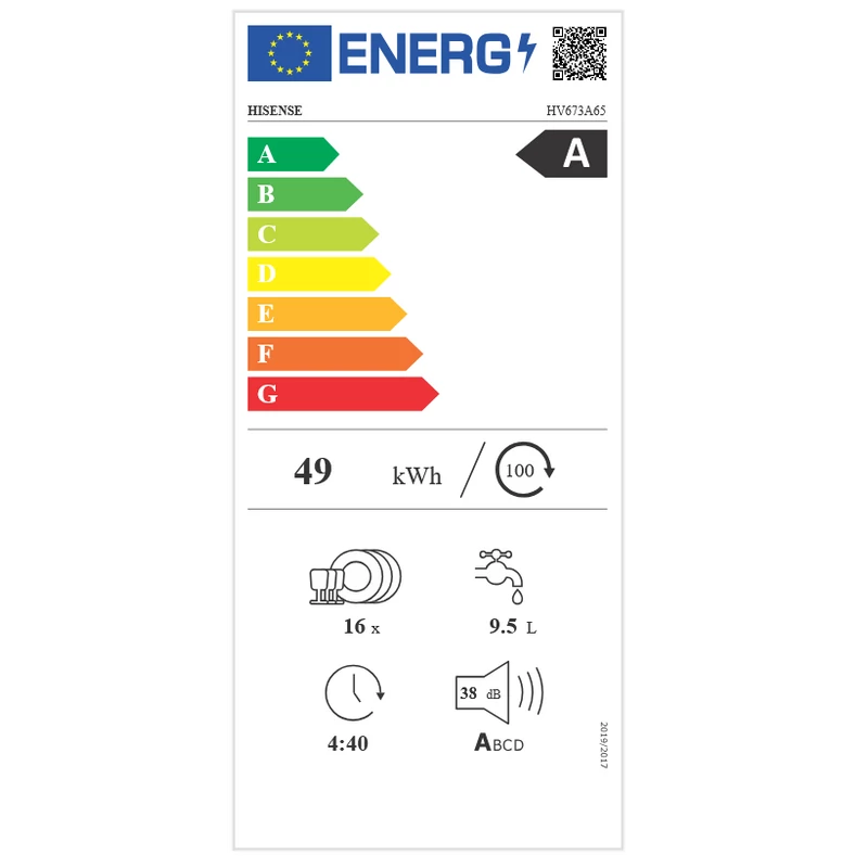 Hisense HV673A65 teljesen beépíthető mosogatógép SlidingDoor - csúszó ajtózsanér 60cm