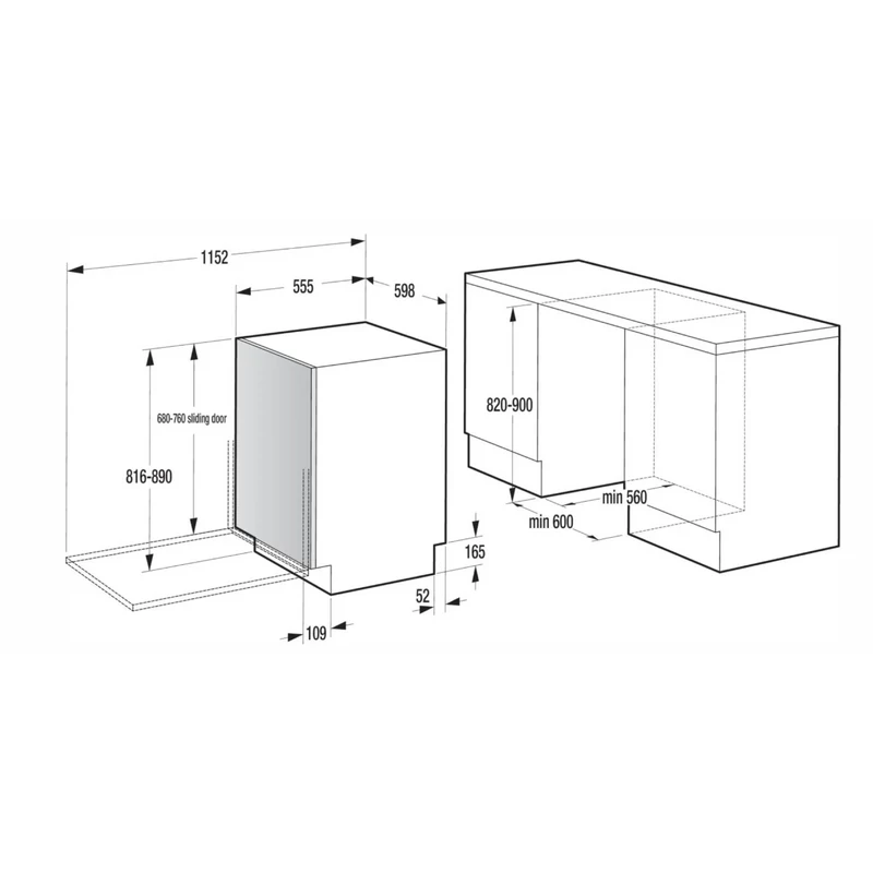 Hisense HV673A65 teljesen beépíthető mosogatógép SlidingDoor - csúszó ajtózsanér 60cm
