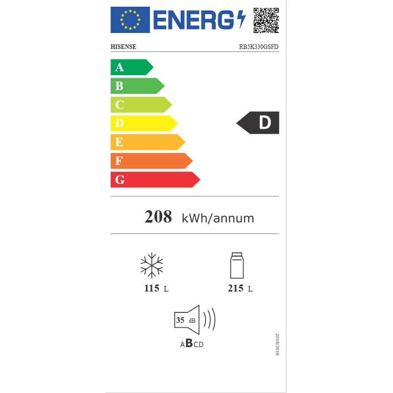 Hisense RB5K330GSFD alulfagyasztós hűtőszekrény fekete