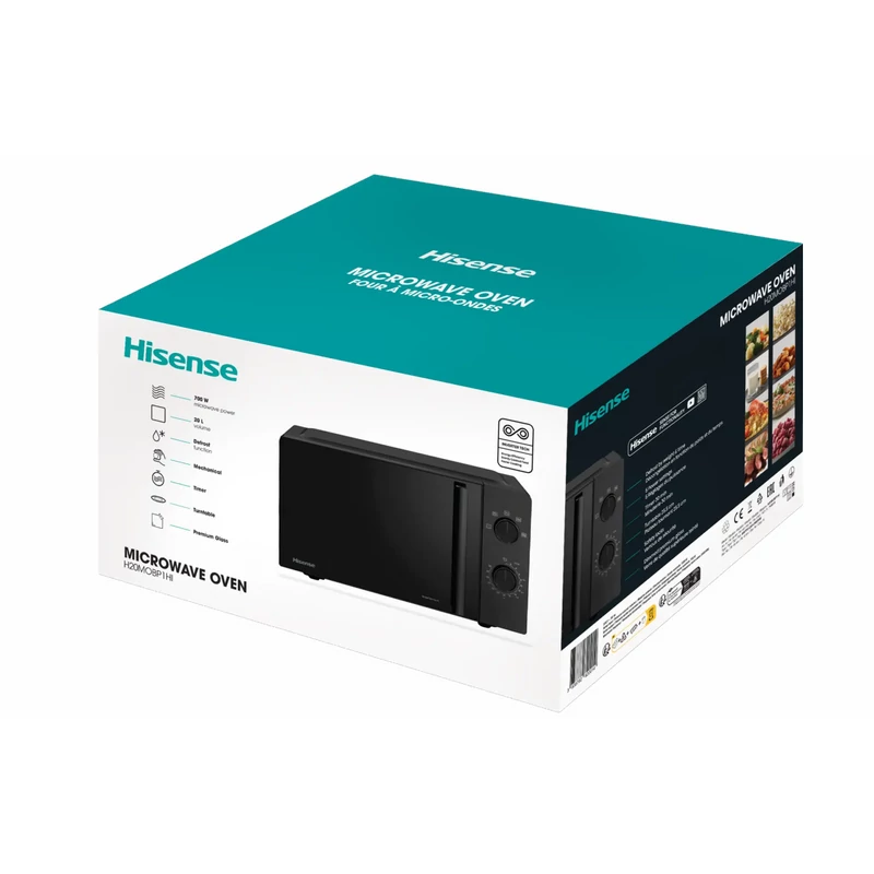 Hisense H20MOBP1HI szabadonálló mikrohullámú sütő InverTech technológia fekete 20L