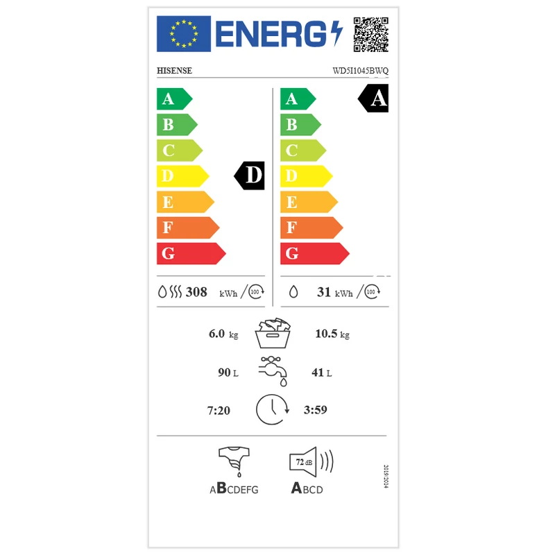 Hisense WD5i1045BWQ előltöltős mosó-szárítógép 10,5/6kg