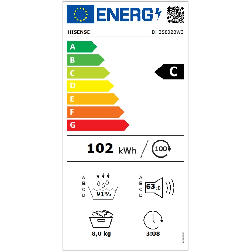 Hisense DH3S802BW3 hőszivattyús szárítógép 8kg