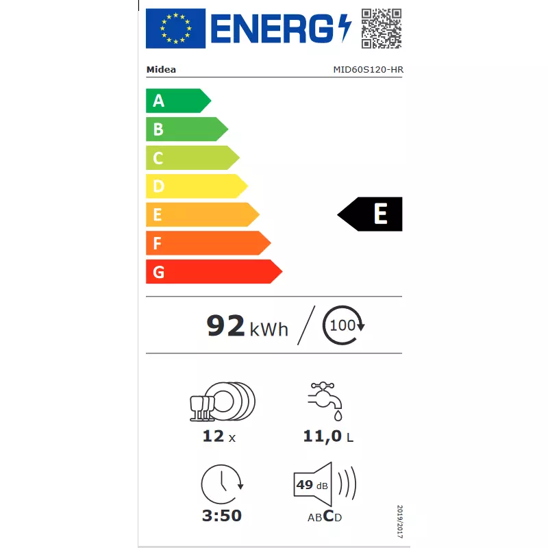 Midea MID60S120-HR teljesen beépíthető mosogatógép 60cm