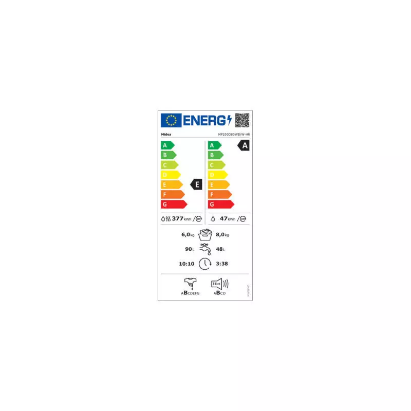 Midea MF200W80WB/W-HR elöltöltős mosógép 8kg 1400f/p MD0102007