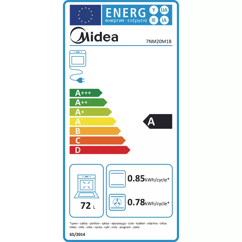 Midea 7NM20M1B beépíthető sütő fekete vezérlés 3 gombbal és mechanikus időzítővel