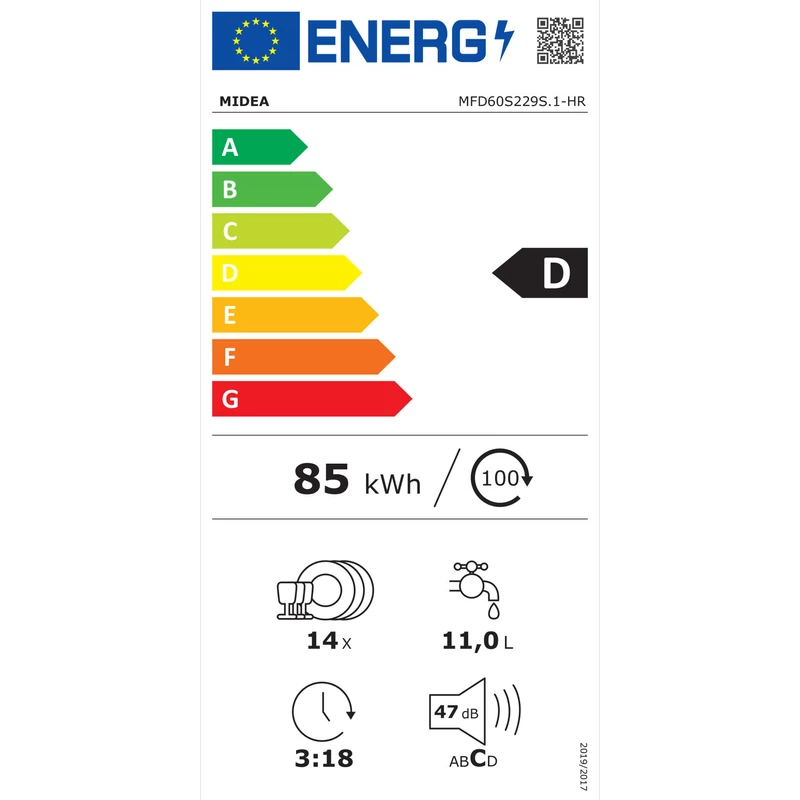 Midea MFD60S229W.1-HR szabadonálló mosogatógép fehér MD0201012