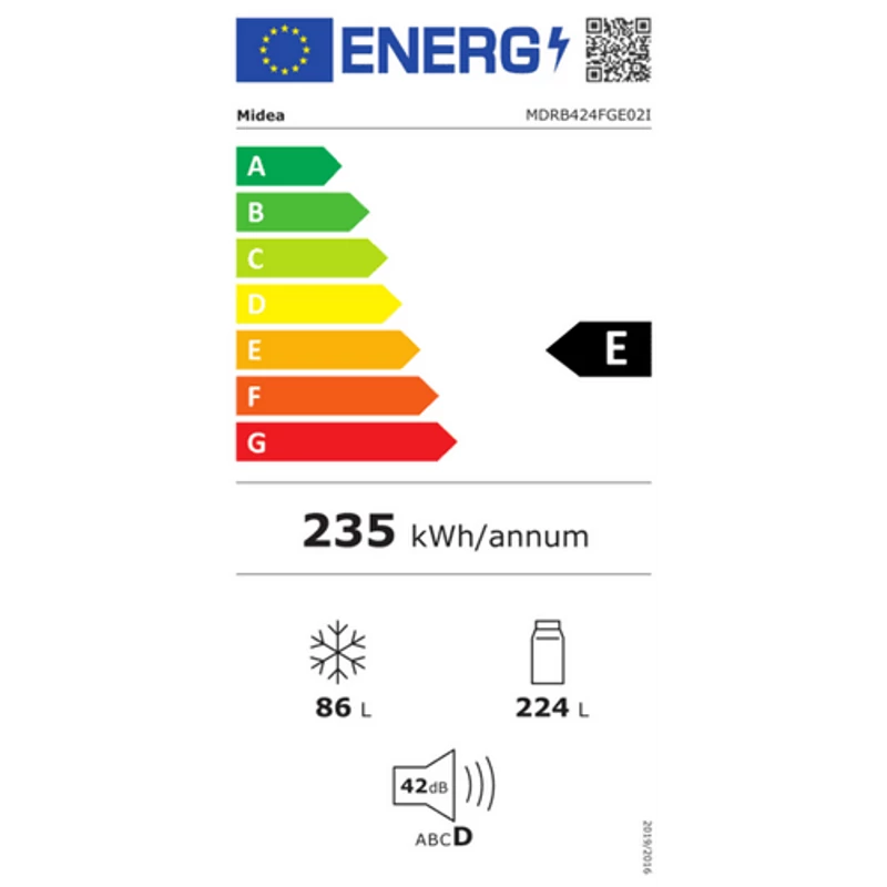 Midea MDRB424FGE02I alulfagyasztós hűtő NoFrost inox 188x60x64cm MD0304045