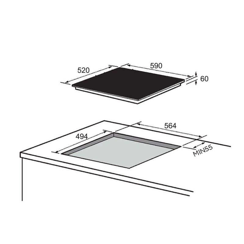 Midea MC-IF7455J1CC-A beépíthető indukciós lap Bridge funkcióval 60cm MD1801008