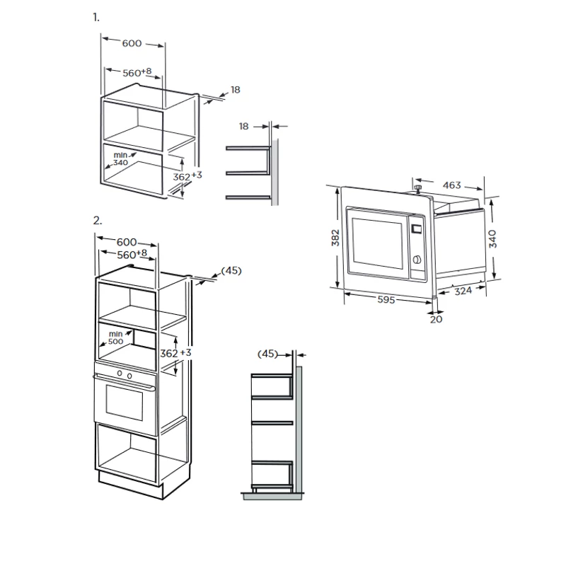 Midea MW20DIX beépíthető mikrohullámú sütő inox 20L MD1905005