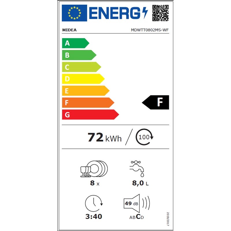 Midea MDWTT0802MS-WF kompakt asztali mosogatógép 8 terítékes MD0203005