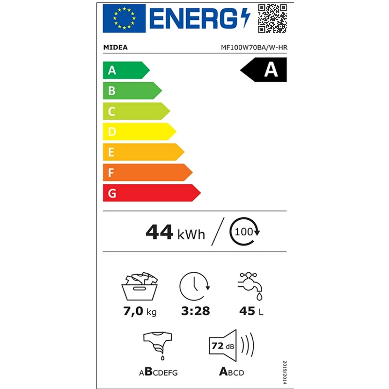 Midea MF100W70BA/W-HR elöltöltős mosógép 7kg 1400f/p MD0101032