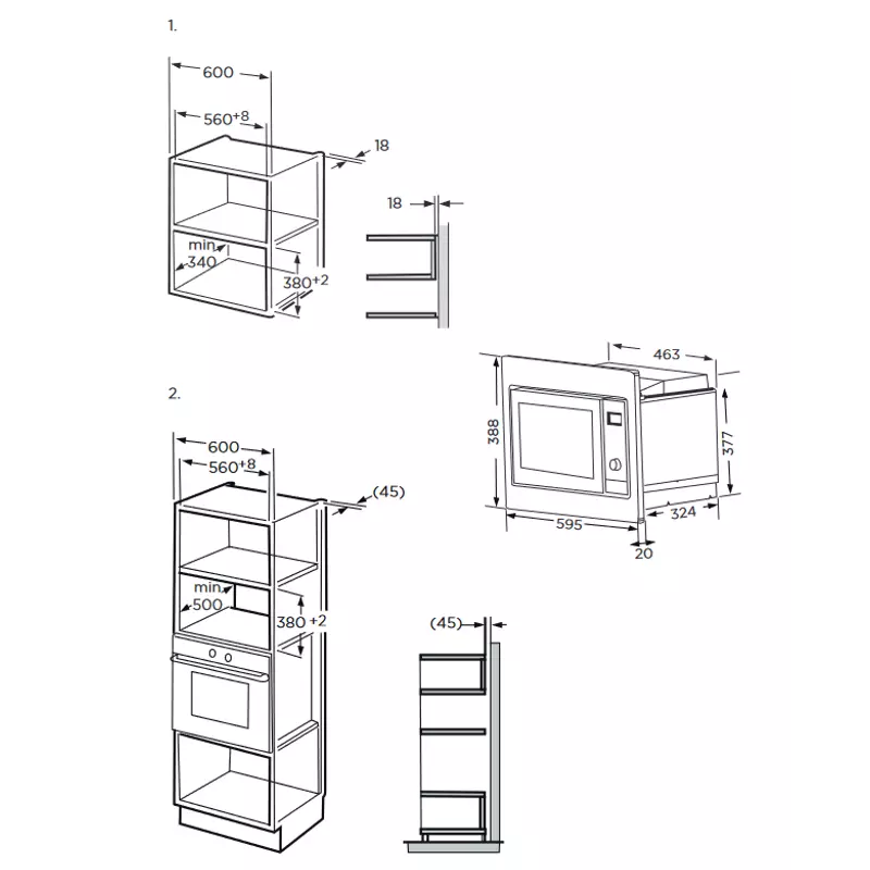 Midea  MW 20 DI BK beépíthető mikrohullámú sütő fekete 20L MD1905007