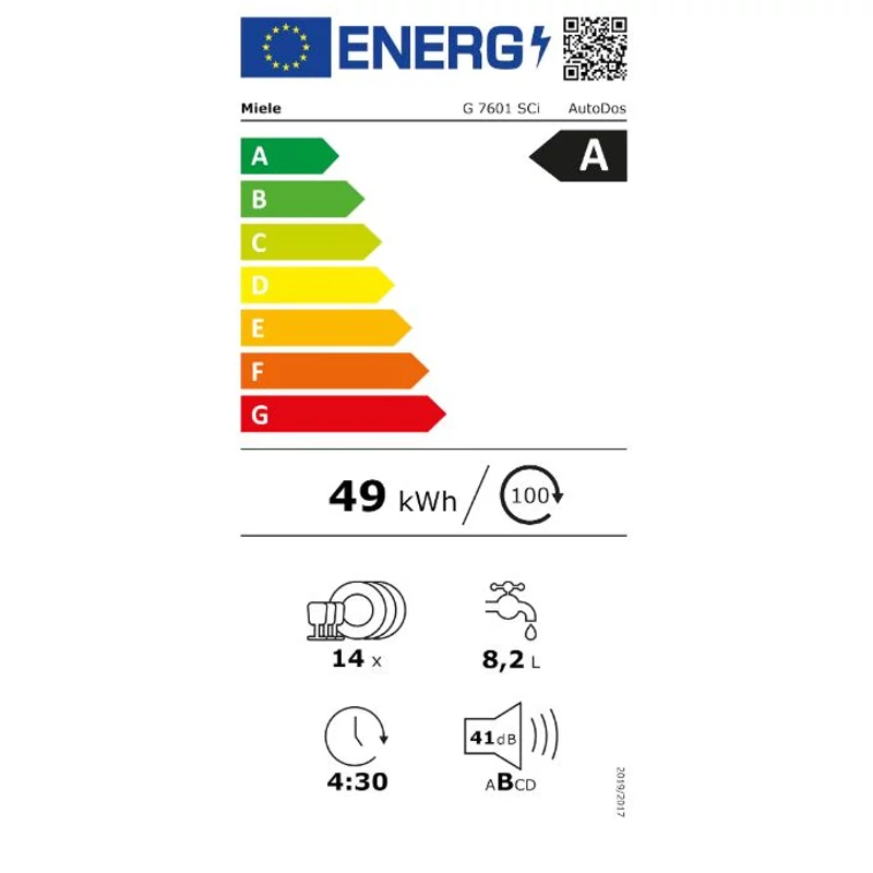 Miele G 7601 SCi AutoDos beépíthető mosogatógép látható kezelőpanellel