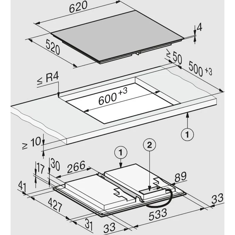 Miele KM 8665 FL  620 mm  Teljes felület   Indukciós főzőlap