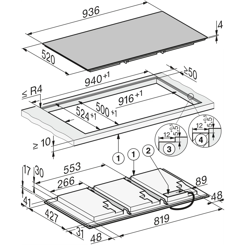 Miele KM 8695 FL 936 mm  Teljes felület   Indukciós főzőlap