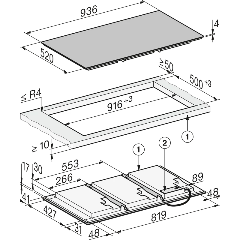 Miele KM 8695 FL 936 mm  Teljes felület   Indukciós főzőlap