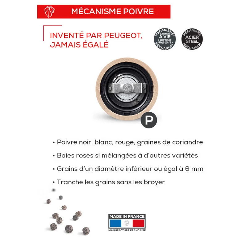 Peugeot Párizs u'Select kézi borsőrlő natúr fából, 12 cm