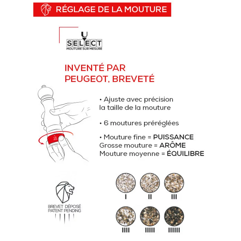 Peugeot Párizs u'Select kézi borsőrlő natúr fából, 12 cm