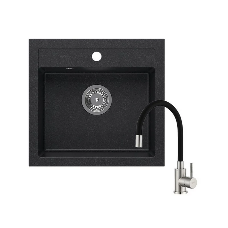 Quadron JOHNNY 110 black gránit mosogatótálca 1354 +   acél csaptelep fekete flexibilis kifolyócsővel 1351