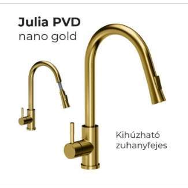 Quadron Julia íves csaptelep zuhanyfejjel PVD nano gold 1331