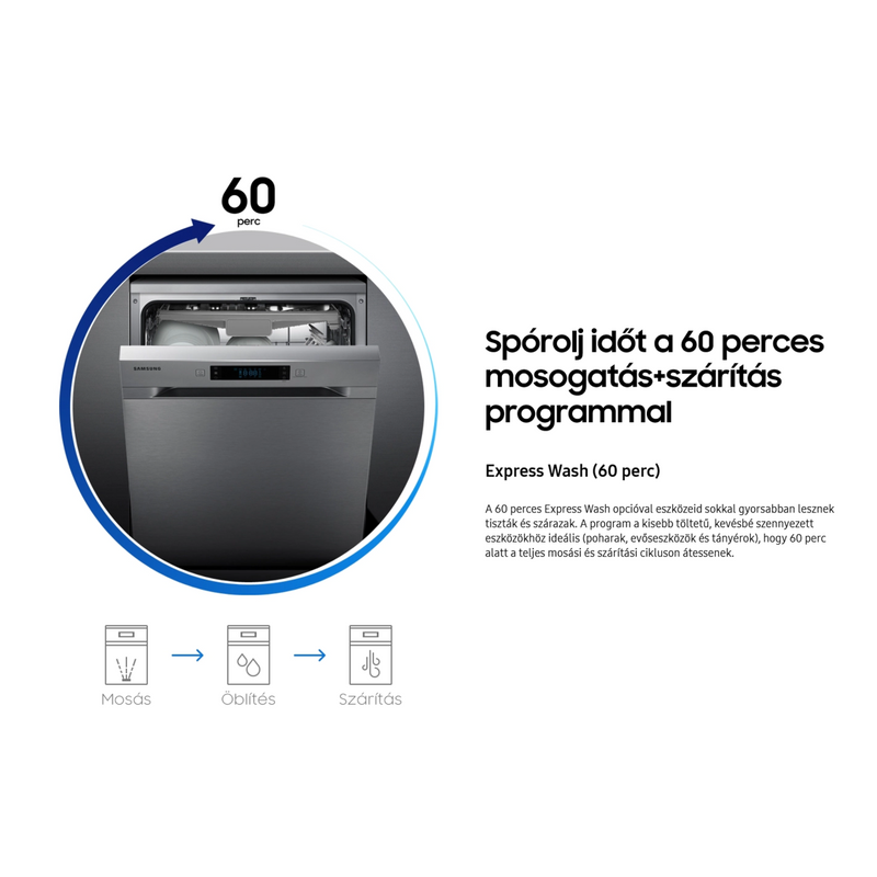 Samsung DW60M6050BB/EO teljesen beépíthető mosogatógép