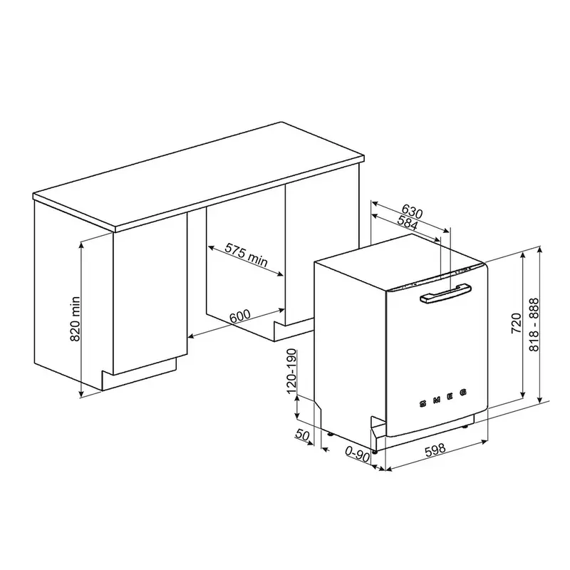 Smeg STFABCR3 beépíthető mosogatógép bézs 60cm 50-es évek stílusa