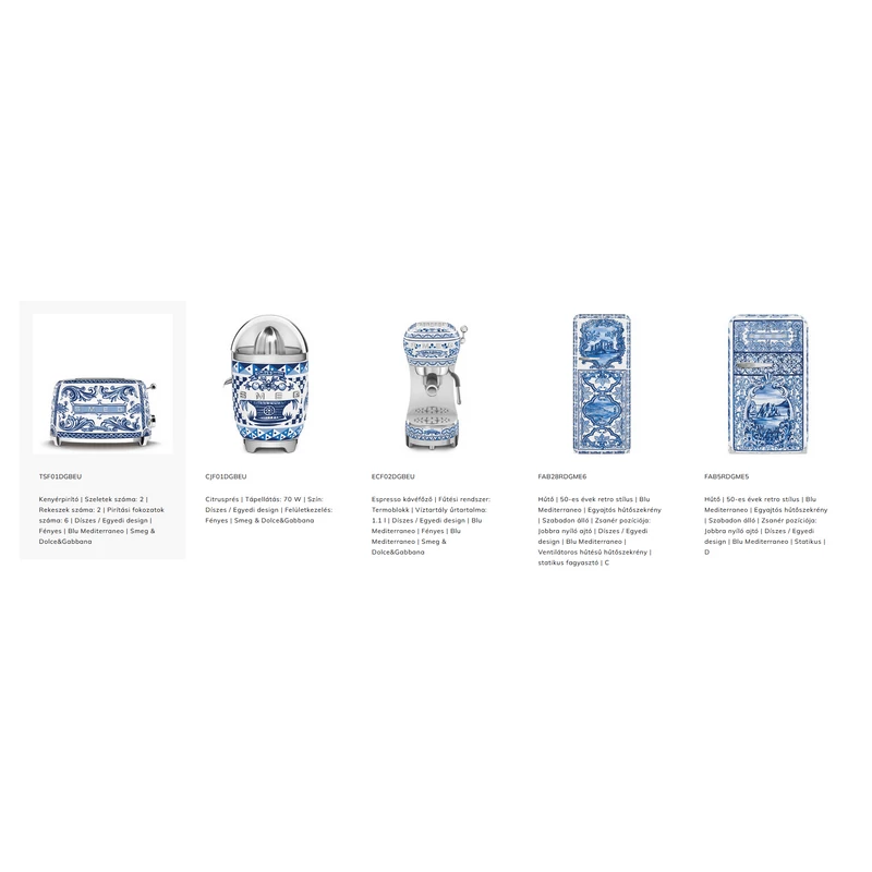 Smeg KLF03DGBEU vízforraló Dolce&Gabbana Blu Mediterraneo 