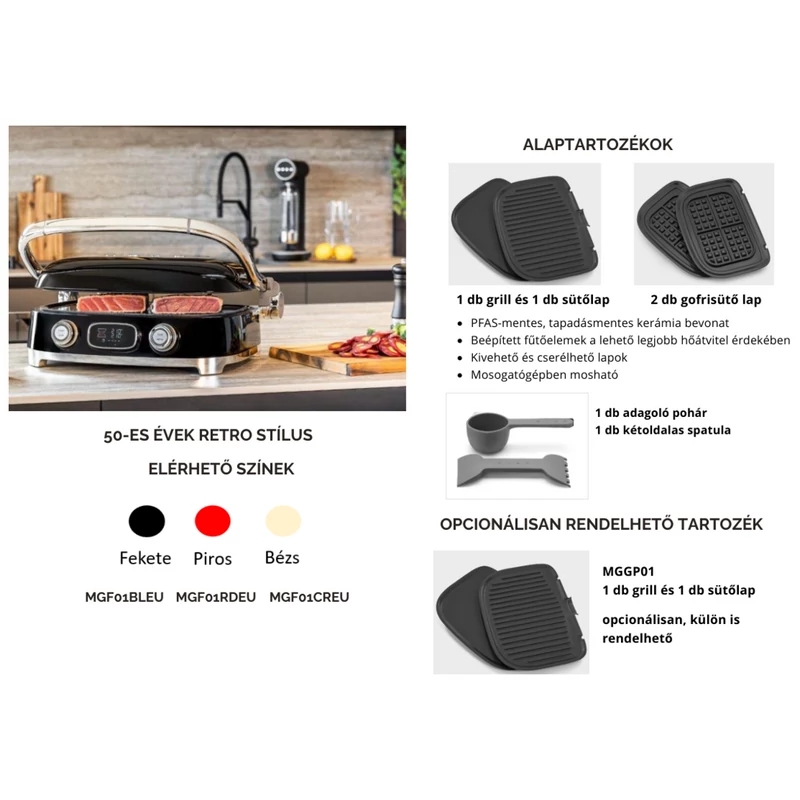 Smeg MGF01RDEU multifunkciós grillsütő retro piros