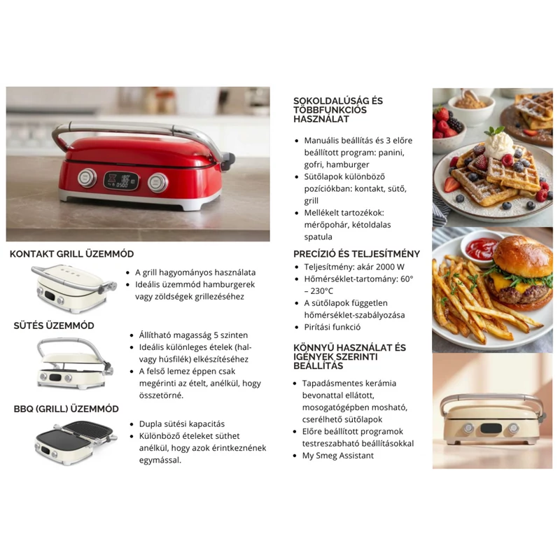 Smeg MGF01RDEU multifunkciós grillsütő retro piros