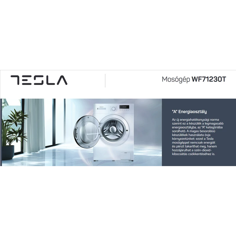 Tesla WF71230T elöltöltős mosógép inverteres 47cm mély 7kg 1200f/p