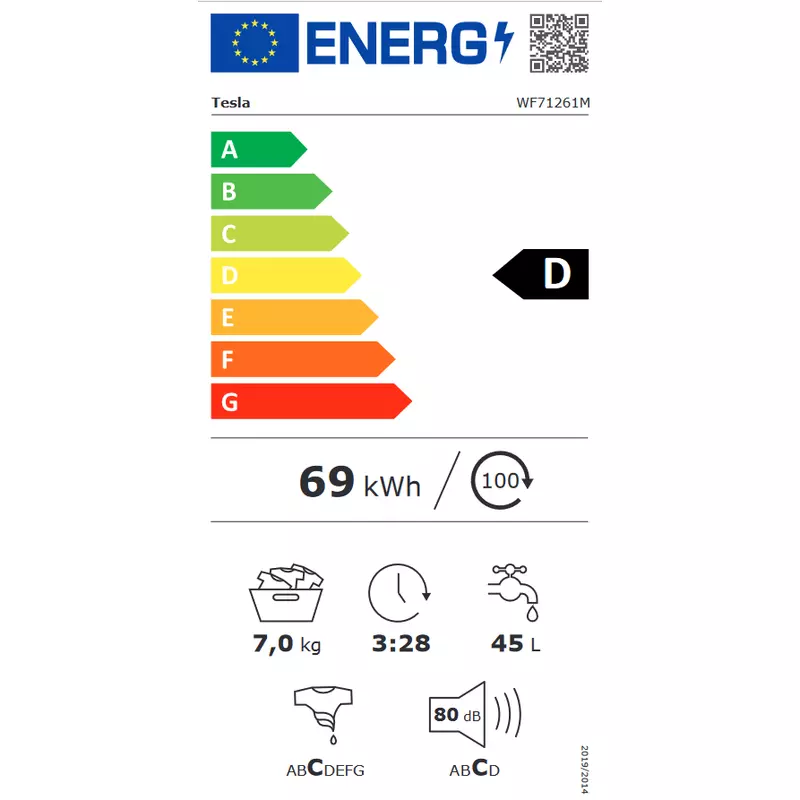 Tesla WF71261M elöltöltős mosógép 7kg 1200f/p 40cm mély