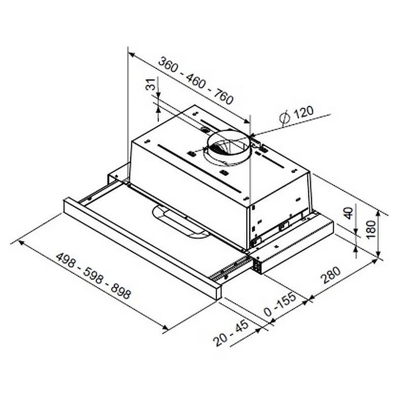 TurboAir TT14 LX/GRX/F/90 beépíthető teleszkópos páraelszívó 90cm PRF0045675B