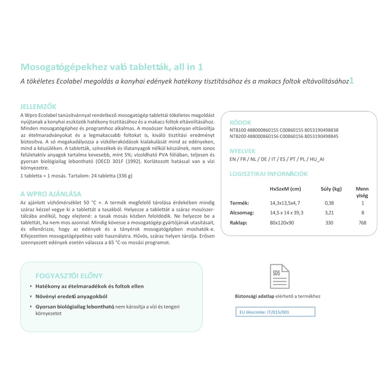 Wpro NTB100 mosogatógép tabletta 24db C00860155