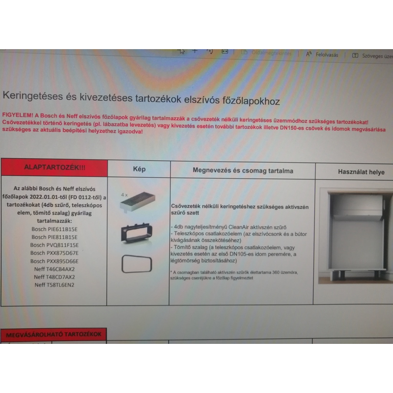 Bosch beépíthető indukciós főzőlap páraelszívóval