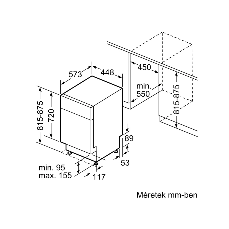 Bosch SPU2XMS01E aláépíthető mosogatógép nemesacél 45cm Serie2