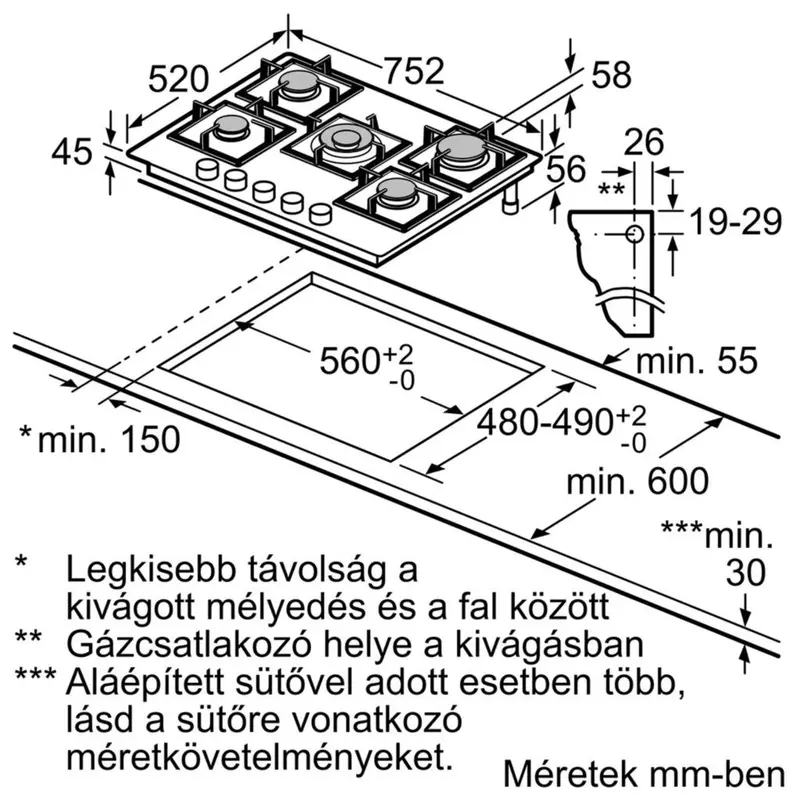 Bosch PPQ7A6B90 beépíthető gázfőzőlap üveglapon