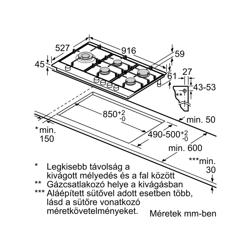 Bosch PRS9A6B70 beépíthető gázlap üvegkerámia felület 90cm Serie8