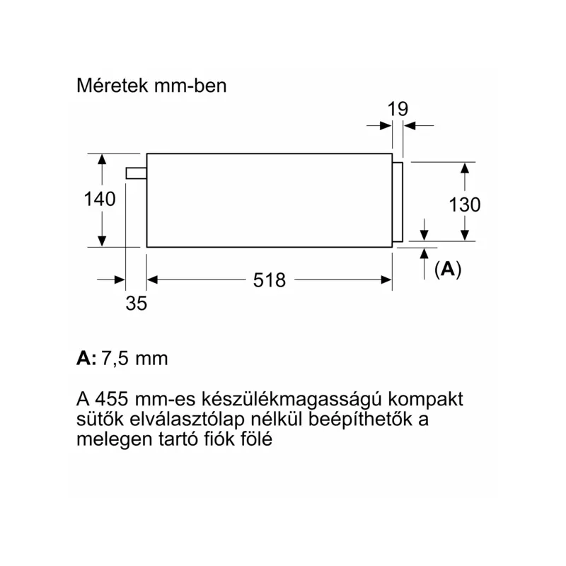 Bosch BIC7101B1 beépíthető melegentartó fiók 14cm magas fekete Serie8