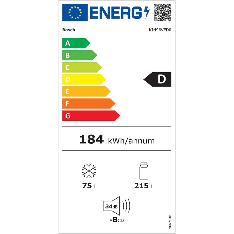 Bosch KIN96VFD0 beépíthető alulfagyasztós hűtőszekrény NoFrost lapos zsanér 194x54x55cm Serie4
