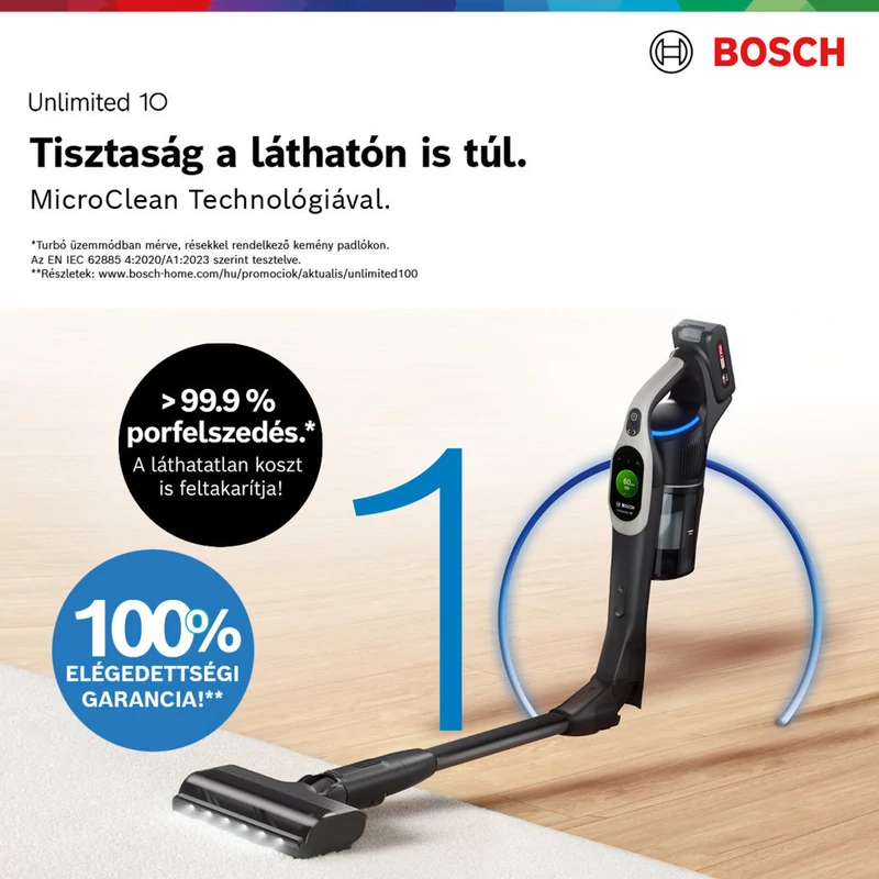 Bosch BCS1041WAC vezeték nélküli porszívó Unlimited 10 MicroClean fehér