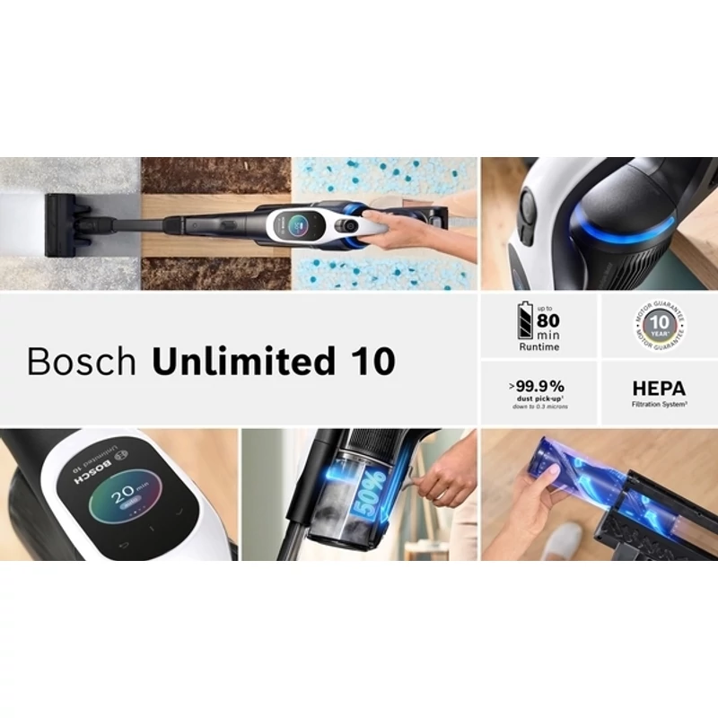 Bosch BCS1041WAC vezeték nélküli porszívó Unlimited 10 MicroClean fehér