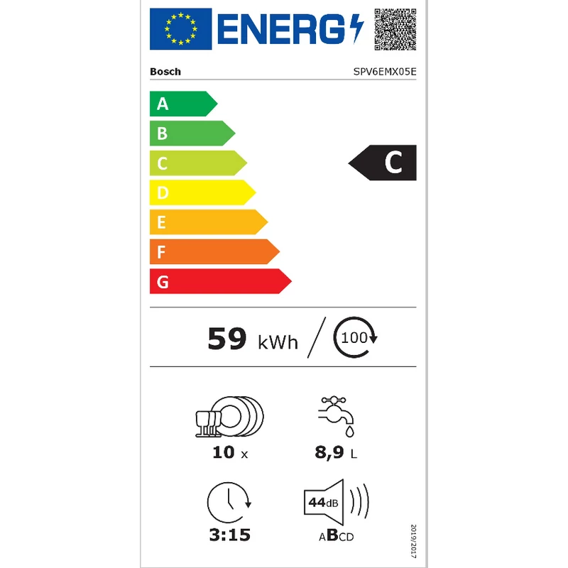 Bosch SPV6EMX05E teljesen beépíthető mosogatógép EfficientDry szárítás TimeLight 45cm Serie6