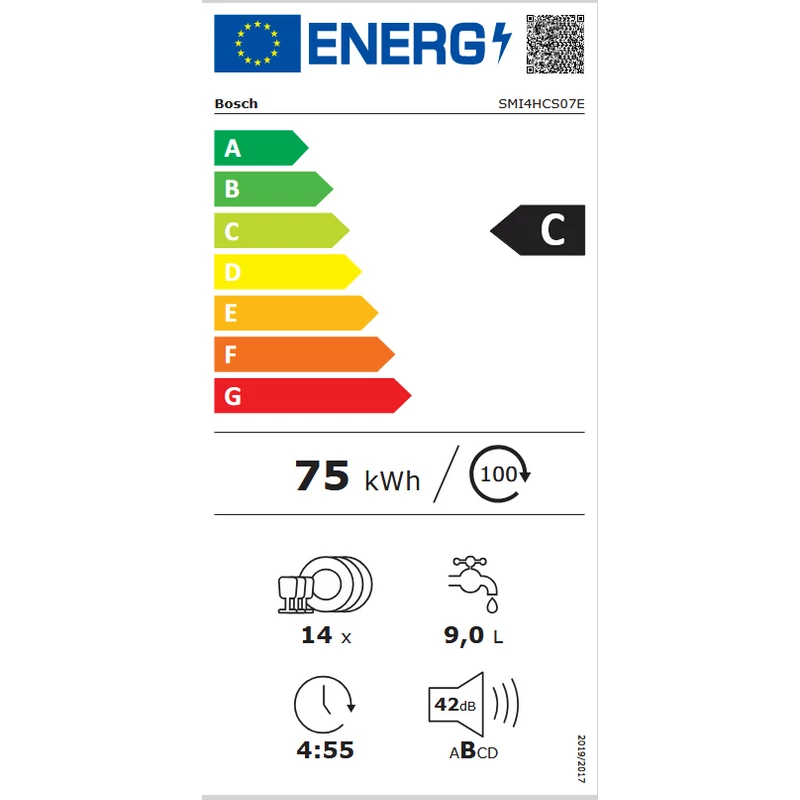 Bosch SMI4HCS07E beépíthető mosogatógép nemesacél Serie4