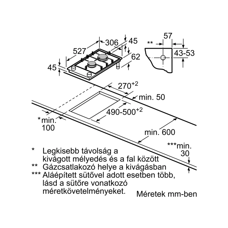 Bosch PRB3A6I40 beépíthető domino gázlap üvegkerámia 30cm Serie8