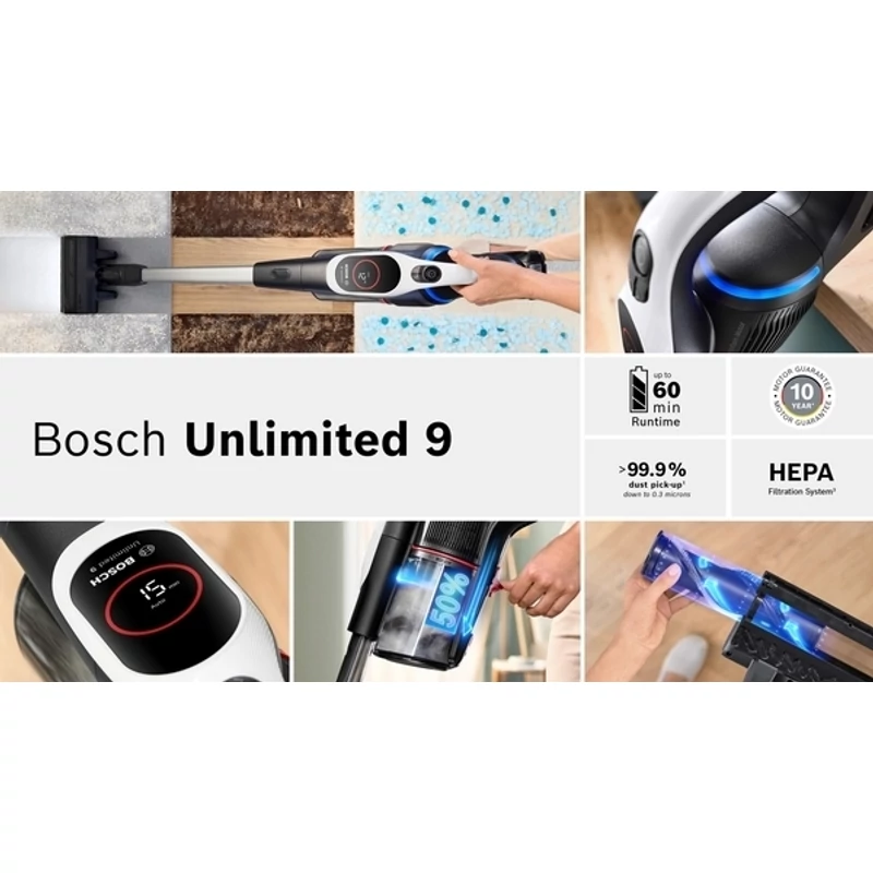 Bosch BBS931WBA vezeték nélküli porszívó Unlimited 9 fehér