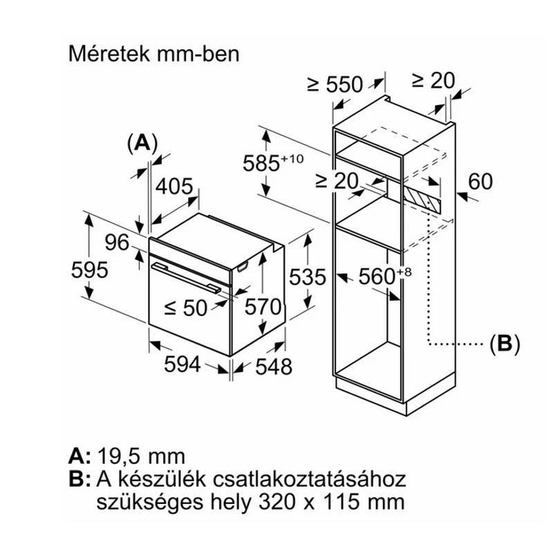 Bosch HBA274BB3F beépíthető sütő pirolítikus fekete Serie4