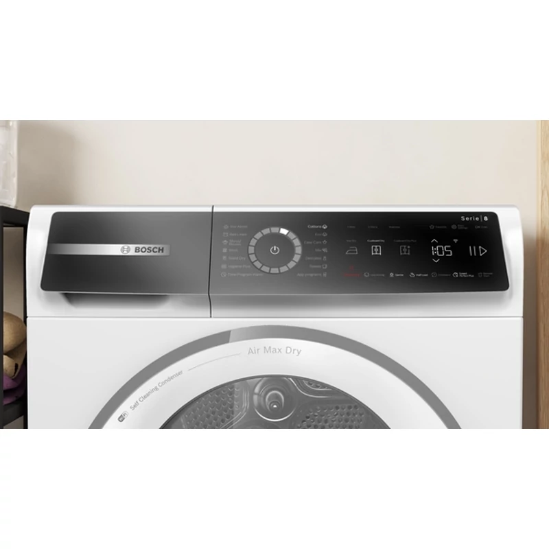 Bosch WRB247CEBY hőszivattyús szárítógép Home Connect fehér-inox ajtó A osztály 9kg Serie8