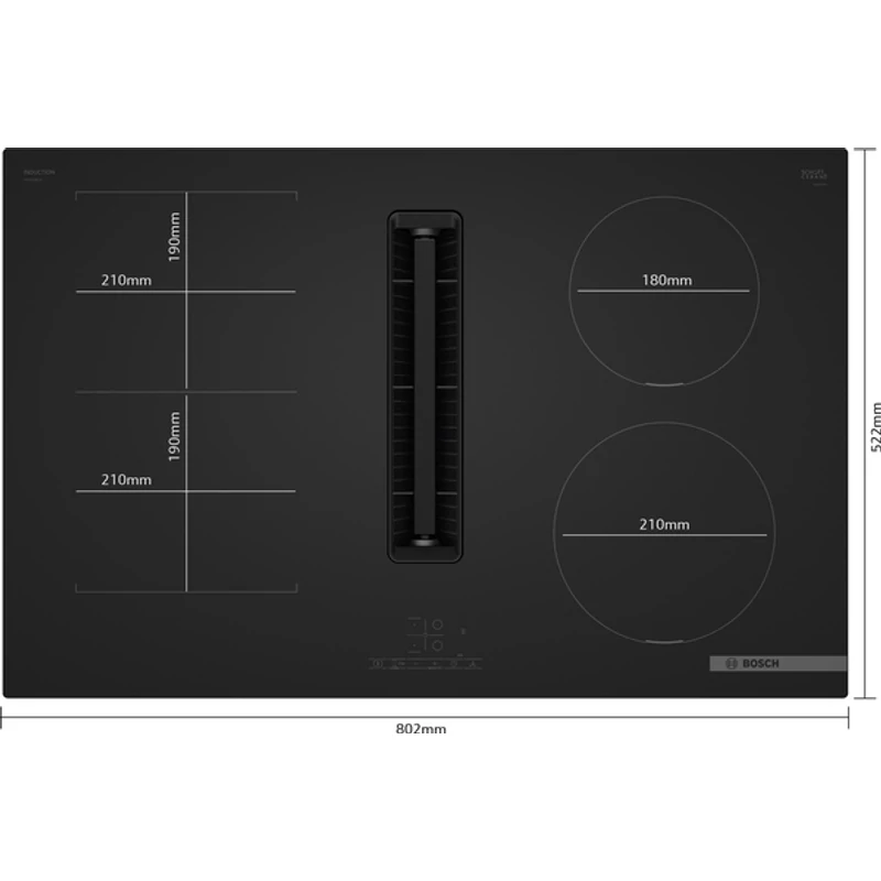 Bosch PVS81AB16E beépíthető Combi indukciós főzőlap páraelszívóval Matt design felület 80cm Serie6