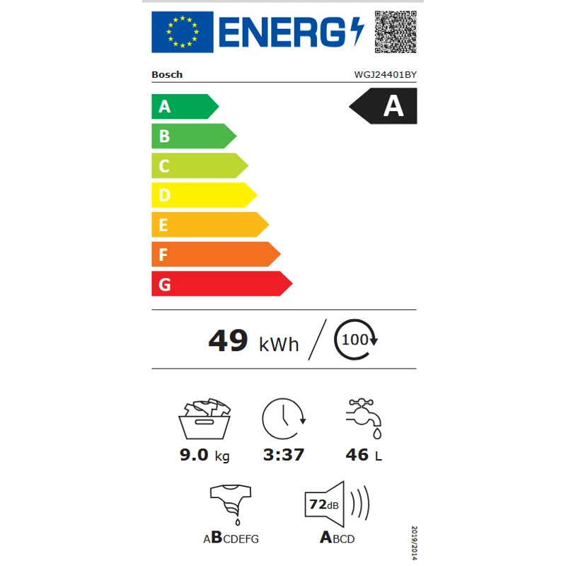 Bosch WGJ24401BY elöltöltős mosógép Home Connect IronAssist 9kg 1400f/p Serie6